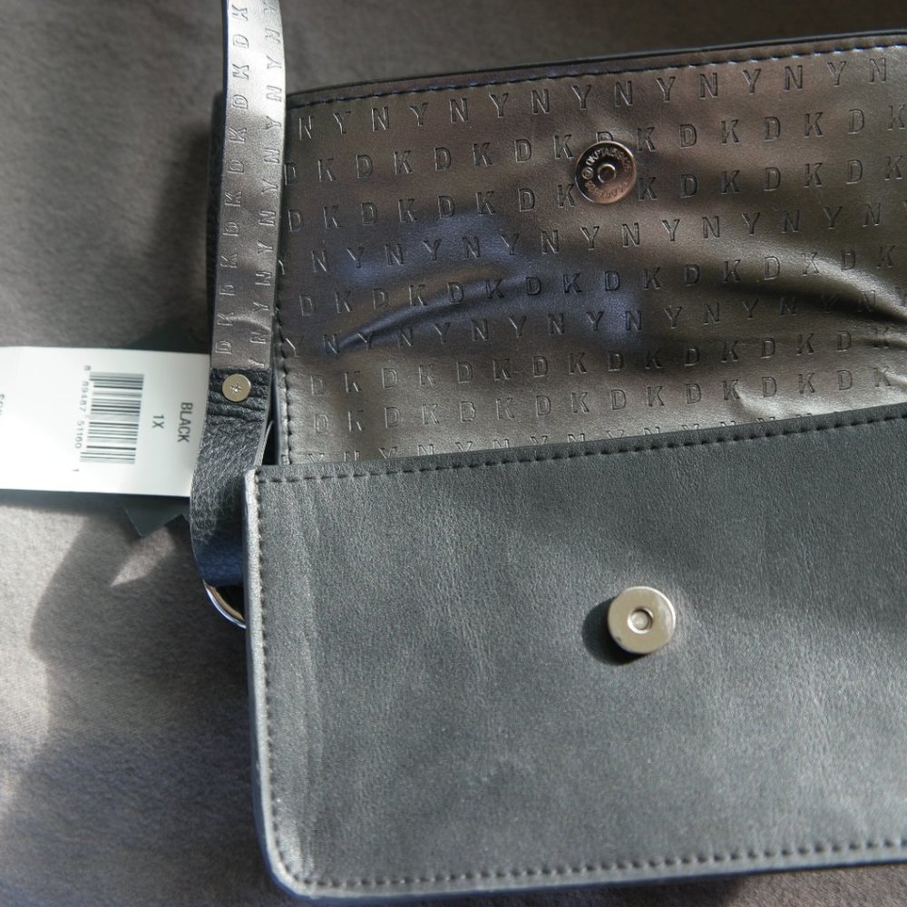 DKNY Tilly Black Flap Over Embossed Cross Body Bag - Picture 3 of 5